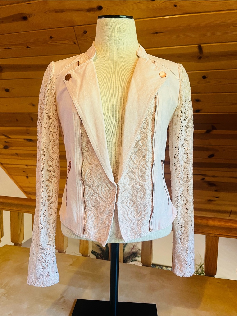 Candie's Women's Light Pink Lace Moto Jacket Size S